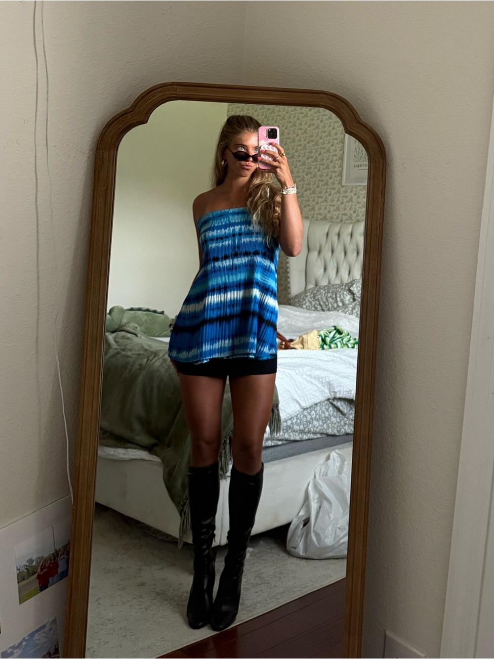 Blue Tie-Dye Strapless Tube Top